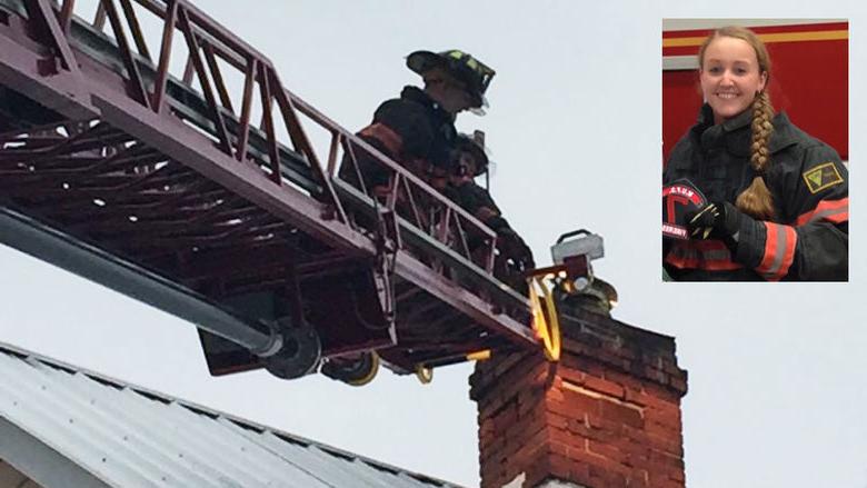 Jamie White in firefighter uniform